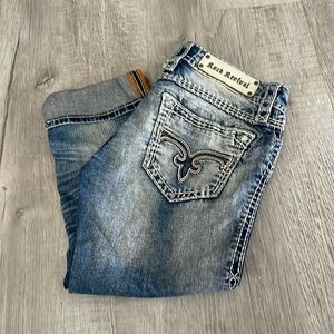 Rock Revival Blue Denim Capris with Embroidered Back Pocket
